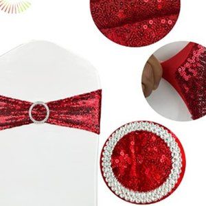 Party Sequin  50 Pcs Red Sequin Chair Sashes Stretch Chair Bands